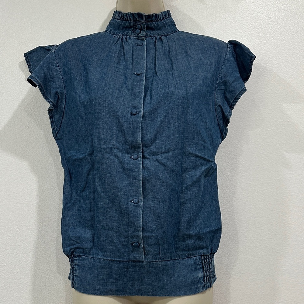 Frame Denim Indigo Button-Up Blouse